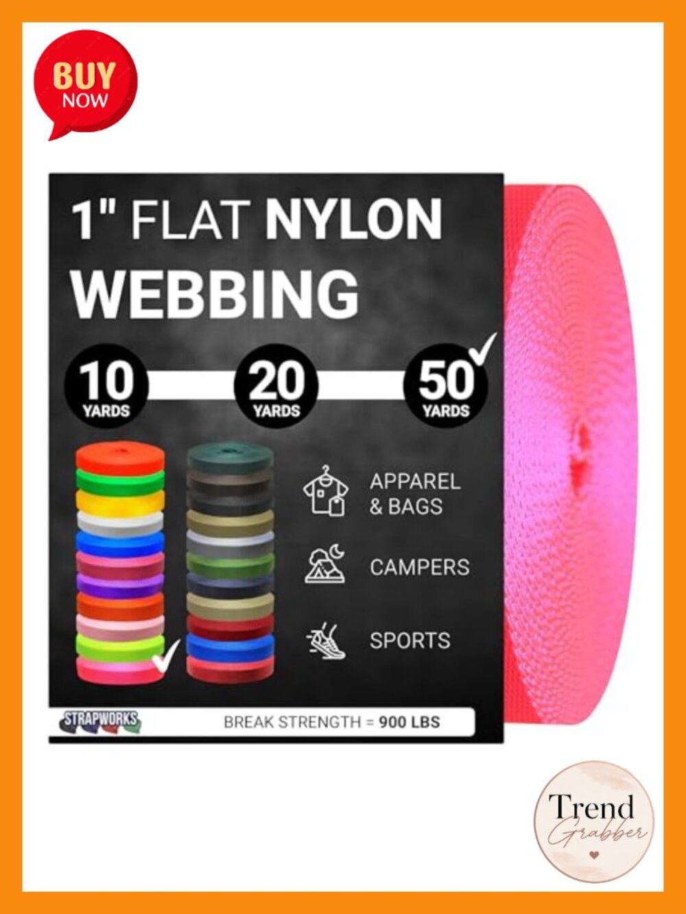 Heavy Duty Nylon Webbing Strap Roll 1 Inch 3000 lb Break Strength DIY
